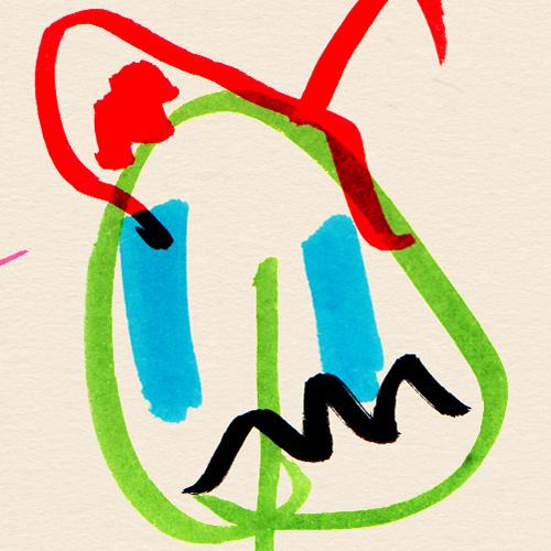 Close-cropped children's drawing of Super Mario's face.